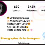 Photographer bio for instagram